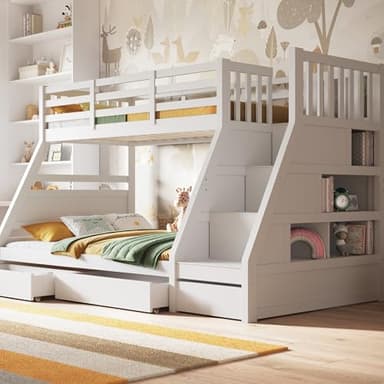 Flair Furnishings Triple Bunk Beds for Kids, Bunk Bed with Storage, Heavy Duty and Sturdy, Cosy, Stylish, Space-Saving Design (White)
