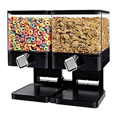 SHINE Double/Single Cereal Dispenser Dry food Container Machine/Storage holds 19 Ounces Food (Double Dispenser Black)