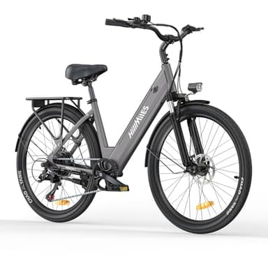 HillMiles MileCity1 26" Electric Bike for Adults, 7 Speed ​​Electric Bicycle with 36V 13Ah Removable Battery, 25km/h & 80-100km Range E Bike for Urban Commuters with Rear Rack (MileCity1, Grey)
