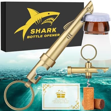 LKKCHER Shark Beer & Wine Bottle Opener, Novelty Shark Corkscrew with Keychain, Shark Gifts Fishing Gifts for Fisherman Men Dad, Father's Day Christmas Birthday Gifts for Men, Bronze