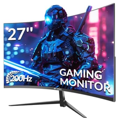 CRUA 27 Inch Curved Gaming Monitor,Full HD(1920x1080P) VA Panel 1800R 200Hz Refresh Rate Computer Monitor with Blue Light Filter,for Gaming & Office(DP,HDMI) - Wall Mountable, Black