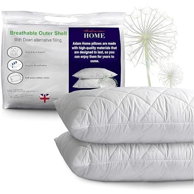 Adam Home Pillows 2 Pack Hotel Quality with Quilted Cover Filled Pillows for Stomach, Back and Side Sleeper, Down Alternative Bed Pillow-Soft Hollow-Fiber Hotel Pillow