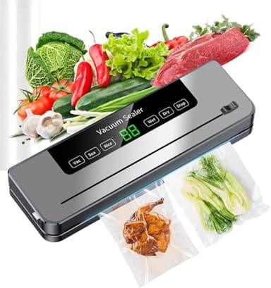 Vacuum Sealer Machine, ESoundvol 6-in-1 Food Vacuum Sealer Machine Built-in Cutter and Visible LED Digital Countdown Display for Dry and Moist Food Fresh Preservation with 10Pcs Vaccum Sealer Bags