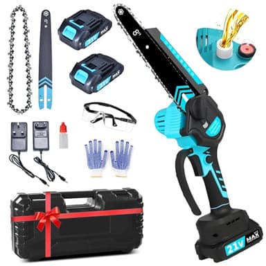 Mini Chainsaw 6 Inch & 8 Inch Brushless Motor with 4000mAh Battery,Electric Saw Battery Cordless Chainsaw with 2 Batteries and 2 Chains,Small Chain Saw Security Lock for Wood Cutting Tree Trimming
