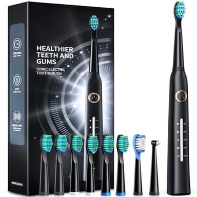 Electric Toothbrush, Sonic Toothbrushes with 8 Brush Heads 40000 VPM 5 Modes, Sonic Toothbrushes Fast Charge 4 Hours Last 30 Days, Rechargeable Electric Toothbrush for Adult (Black)