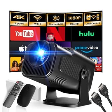 2025 Mini Projector 1920 * 1080P 4K Support Smart Portable Projector with WiFi and Bluetooth 180° Adjustable Auto Keystone Miracast Airplay HDMI/TV Stick/USB/PS5/Laptop, with HDMI Cable & Mouse