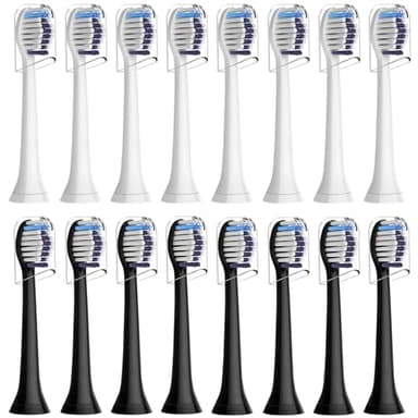 16 pcs Whitening Clean Toothbrush Heads Compatible for Philips Sonicare Electric Toothbrush, 8 White and 8 Black.