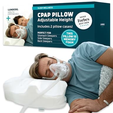 Lunderg CPAP Pillow for Side Sleepers - Includes 2 Pillowcases - Adjustable Memory Foam Pillow for Sleeping on Your Side, Back & Stomach - Reduce Air Leaks & Mask Pressure for a Better Sleep