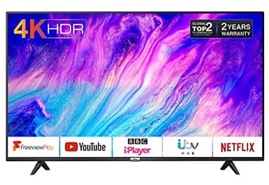 TCL 50P610K 50-Inch 4K Smart TV 3.0 Ultra HD - Freeview Play / BBC iPlayer / Netflix / YouTube / Smart HDR, Dolby Audio, Wi-Fi ,3*HDMI, 2*USB Port, Slim design, Black