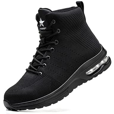 Rona Shoes Safety Boots Work Boots Steel Toe Cap Boots Safety Shoes Lightweight Comfortable Slip On Men's Women's Ladies Phantom Black UK9 / EU43
