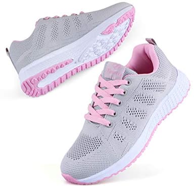 Youecci Womens Sneakers Lightweight Ladies Indoor Outdoor Cross Trainers Casual Lace Up Shoes Fitness Sport Walking Running Shoes Grey Pink 6, Manufacturer Size 39