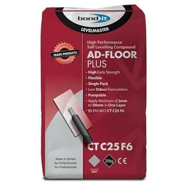 Bond It LEVELMASTER AD-FLOOR PLUS Self Level Leveling Compound 3-50mm Floor Screed Concrete Bar Grey 20KG
