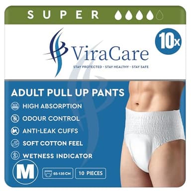 10 x Incontinence Pants Men & Women | with Wetness Indicator & Soft-Stretch Waistband | Disposable Adult Nappies | Waist Size Medium 65-135 cm | Adult Diapers |