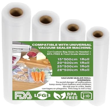 4 Packs Vacuum Sealer Rolls,15/20/25/28 * 500cm Vacuum Food Sealer Bags Reusable Storage Bags for Vaccum Food Sealer Machines,Vac Pack Bags,Vacuum Bags,BPA Free