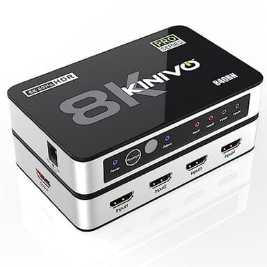 Kinivo 8K HDMI Switch with Remote 4 in 1 Out (4 Port, 8K 60Hz, 4K 120Hz, 48Gbps, HDR 10+, Dolby Atmos, HDCP 2.3) - HDMI 2.1 Switch Box Compatible with HDTV, PS5, PS4, Xbox