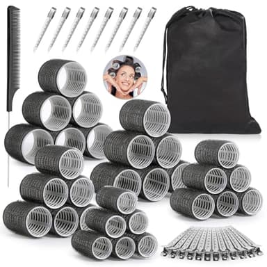 Thrilez 56PCS Hair Curlers Rollers with 5 Sizes 55mm 48 mm 40 mm 32 mm 25mm Jumbo Large Medium Small Rollers for Long Medium Short Thick Fine Lift Curler Volume, Hair Roller Set for DIY Hairdressing