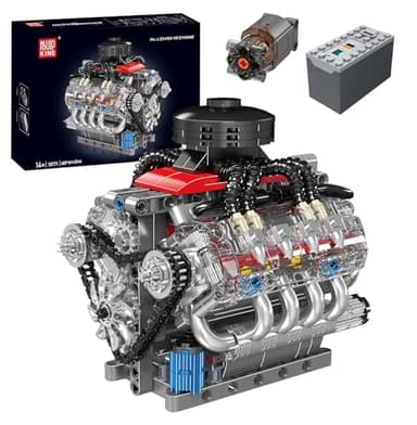 Mould King V8 Engine Building Blocks Sets, 10171 MOC Scale Model Kit with Battery and Motor, Collectible Set for Adults, Construction Toys for Kids Children Boys Girl (487 Pcs)