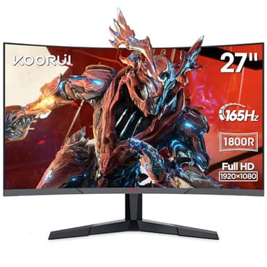 KOORUI 27 Inch 165Hz Gaming Monitor Curved - 1ms Response Time, Full HD 1080p, 1800R Curvature, VA Panel, Curved Monitor for PC & Console