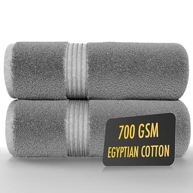 ALSAP Grey Bath Towels Set Of 2 (130x70cm) – 700 GSM Super Absorbent Egyptian Cotton Bath Sheets – Hotel Quality Quick Dry Bathroom Towels for Home, Spa, Gym, Beach & Swimming Pool