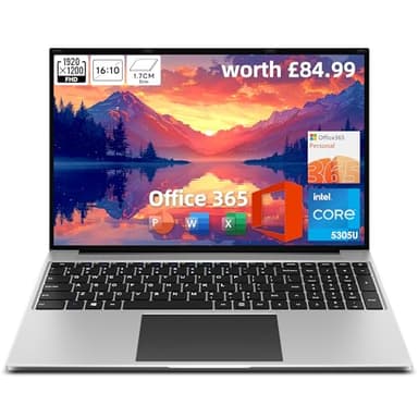 jumper Laptop, 16 inch Full HD Display, 1920x1200 Pixel IPS screen, 4GB RAM 128GB Storage, 5305U Processor, 38Wh Battery, USB3.0, Office 365 1-Year Subscription, Keyboard Film UK