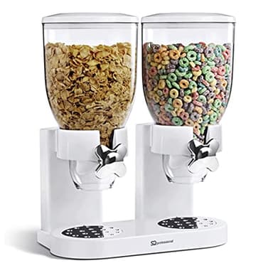 Double Cereal Dispenser Dry Food White/Black Plastic Canister Fresh & Easy (White)