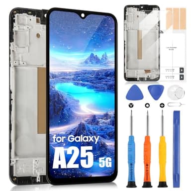 LCD Screen for Samsung Galaxy A25 5G 5G SM-A256B SM-A256E SM-A256U Display Touch Screen Digitizer Replacement Assembly + Repair Kit (Black with Frame, Incell)