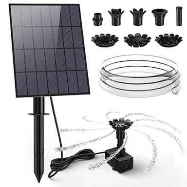 AMZtime Solar Fountain Pump, DIY 3.5W Water Fountain with 16 Nozzles Sprays of Various Water Feature Solar Pump with 5FT Water Pipe for Bird Bath, Garden and Pond