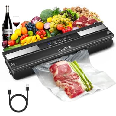 iLAFFUS Vacuum Sealer, Cordless Vacuum Sealer Machine Strong Suction 5 Modes for Dry & Moist Foods Built-in Cutter Vacuum Food Sealer for Keep Meat Vegetables Snacks Fruits Grains Fresh