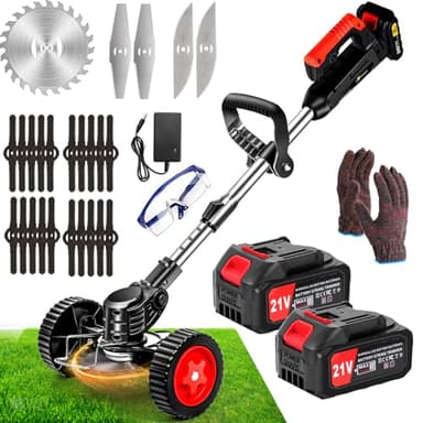 ZJS Cordless Strimmer 21v Garden Strimmer with 2 4.0Ah Batteries Grass Trimmers with 25 Blades Electric Strimmer Detachable Battery Strimmer Height Adjustable Suitable for Garden Lawn Trimming