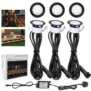 GEYUEYA Home LED Decking Lights Warm White,Ø31MM LED Plinth Lights Kit Deck Lighting for Terrace/Patio/Path/Deck/Garden-6 Pack