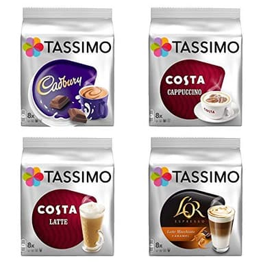Tassimo Costa Cappuccino + Cadbury + Costa Latte + L'Or Latte Macchiato Caramel x 4 Favourite Packs, Total 56 Discs