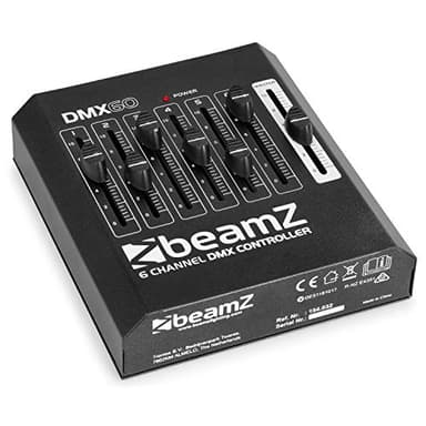 beamz DMX60 DJ Disco Lighting Controller 6-Channel XLR DMX Console for Stage, Party & Event Lighting Control Compact DMX Mixer with Individual Channel Faders & 9V Adaptor Included