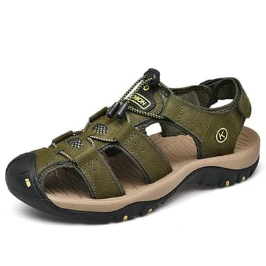 Men's Hiking Sandals Closed Toe Walking Sandals Beach Sandals Leather Summer Shoes For Trekking ， Heel Strap for Sports and Outdoors Gardening Lightweight Comfortable Adjustable(Army Green,9.5)