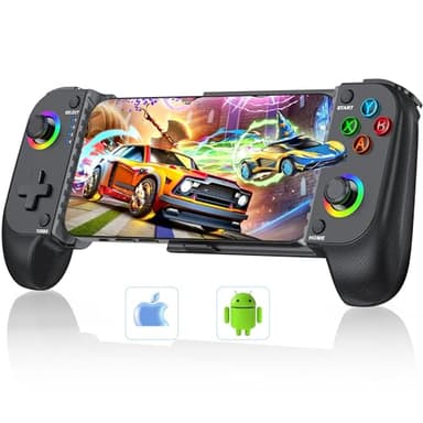 Mobile Gaming Controller for iPhone & Android,Phone Controller for PS Remote Play/Xbox/Steam/GeForce Now/MFi Apple Arcade/Roblox/Minecraft,Wireless Phone Game Controller with Hall Effect Joystick/RGB