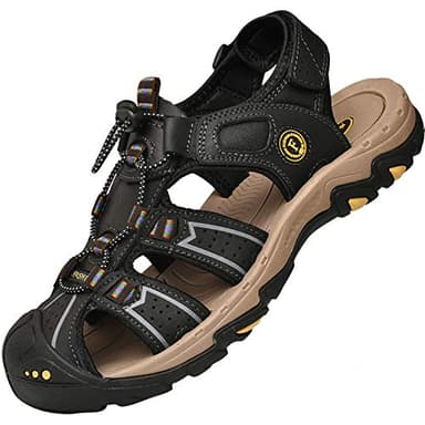 Lvptsh Men's Sports Outdoor Sandals Closed Toe Summer Beach Shoes Leather Casual Trekking Hiking Outdoor Sandals,Black,UK11