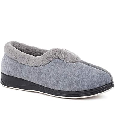 Pavers Ladies Antibacterial Wide Fit Slip-On Slippers in Grey with Deep Cushioned Memory Foam Insole - Stylish V-Cut Design - Size UK 7 / EU 40