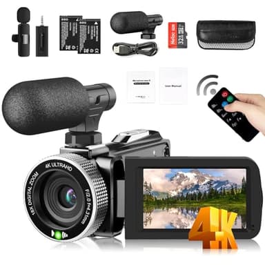 Windancy Video Camera, 4K 48MP Camcorder with 60FPS, 18X Digital Zoom & 3.0'' 270° Rotatable IPS Screen - Ideal for YouTube, Vlogging, and FHD 1080P Recording, Includes Remote, 2 Batteries & SD Card