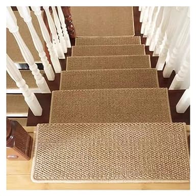 SAOGERUL Stair Carpet Bullnose Carpet Stair Treads Non Slip,Self Adhesive Imitation Sisal Indoor Stair Runner Rugs Cover Mat,Safety Edge Stair Carpet Runner Protector,Peel&Stick Stairway Grip Step Tr