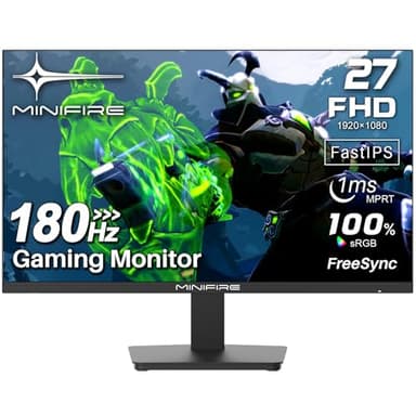 Minifire Gaming Monitor 27 inch 180Hz 1ms PC Gaming Computer Monitor -FHD 1080P丨AMD FreeSync丨 HDMI 1.4丨Display Port 1.2丨IPS丨Blacklevel Adjust丨VESA Compatible,Black (MFG27F4 HDMI Included)