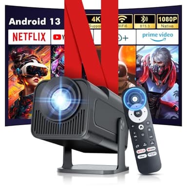【2025 Netflix Licensed & Android 13】HY320MAX Smart Mini Projector with Wifi6 Bluetooth,Native 1080P Portable Ceiling Projector 4K Supported,Outdoor Movie Projector Built Netflix/YouTube/PrimeVideo