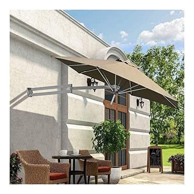 LTY Patio Garden Parasols Umbrella Awnings Portable Parasols Wall-Mounted Aluminium Patio Umbrella - Outdoor Garden Balcony Tilting Sunshade Umbrella (Khaki)