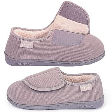 LongBay Women's Wide Fit Slippers Comfy and Cozy Memory Foam Indoor House Shoes for Diabetic Arthritis and Edema Grey,6