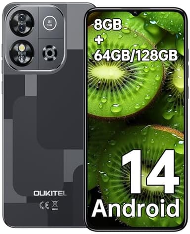 OUKITEL C57S Mobile Phones - Android 14, 6.52" HD+ Display Smartphone, 8GB(2+6) RAM + 64GB ROM (TF 128GB), 4300mAh Smart phone, 4G Dual SIM, 13MP+5MP Camera, Face ID, GPS, OTG, GPS, Black
