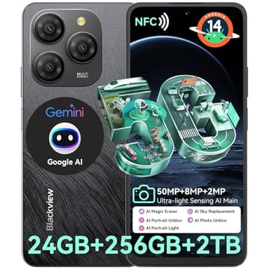 Blackview 5G Mobile Phones, Shark 9, Android 14 Phone, 24GB+256GB/2TB, Al Algorithms, 6.67", 5000mAh/18W, 50MP Camera, Sim Free Unlocked Mobile Phones, Triple Card Slots/Fingerprint/Face ID/NFC-Black