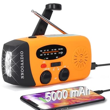 Wind Up Solar Radio, Portable Hand Crank Dynamo AM/FM Emergency Weather Radio, 5000mAh Power Bank with SOS Alarm Survival Radio, Rechargeable USB Phone Charger, LED Flashlight for Camping Hiking