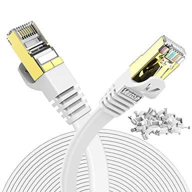 (2 Years Warranty) 25m/82ft Veetop Flat CAT7 High Speed Gbps RJ45 Cat 7 Ethernet cables LAN Networking Cable with STP Copper Wires Shielded & Gold Plated Connector for Computer Laptop Router Patch Modem Switch Box (White)