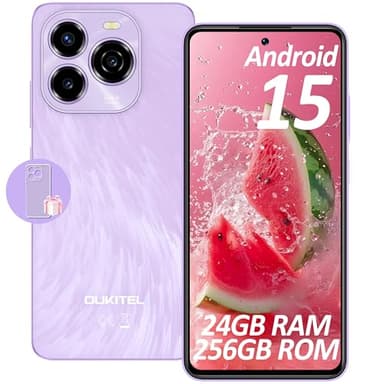 OUKITEL C65 Pro Mobile Phones, Android 15-24GB+256/1TB Smartphone, 6.7" HD+ 90Hz Display, 5150mAh Phones, 50+8MP, 4G Dual SIM Free Unlocked Phone, Fingerprint/Face ID/OTG/GPS(Purple)