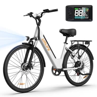 URLIFE 26" Electric Bikes for Adults, Mountain Bike with LCD Display, 36V 13AH Removable Battery 250W Brushless Motor, 7-Speed Derailleur 80KM Max Range Ebike Commute MTB White