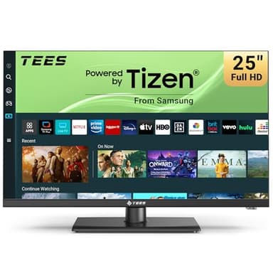 Tees 25 inch FHD Smart TV, Tizen OS 1080P Television, Full HD Central Stand with Netflix Disney+ Gaming Hub Dolby Audio, Small Center Foot Screen for Bedroom or Kitchen, Made in the UK
