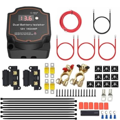 Heart Horse 3m Split Charge Relay Kit,12V 140Amp Smart Dual Battery Isolator Kit Manual/Auto Modes VSR-Voltage Sensitive Relay Kit with LED Screen, Voltage Display for Truck,SUV,RV,ATV,UTV,Boat